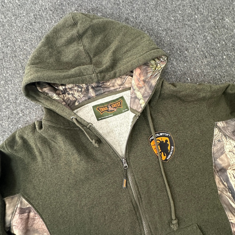 Trail Crest Hoodie Mens XL Green Camo Full Zip Pendleton Ammunition Patch Fleece